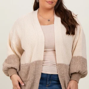 Cream Colorblock Bubble Sleeve Cardigan