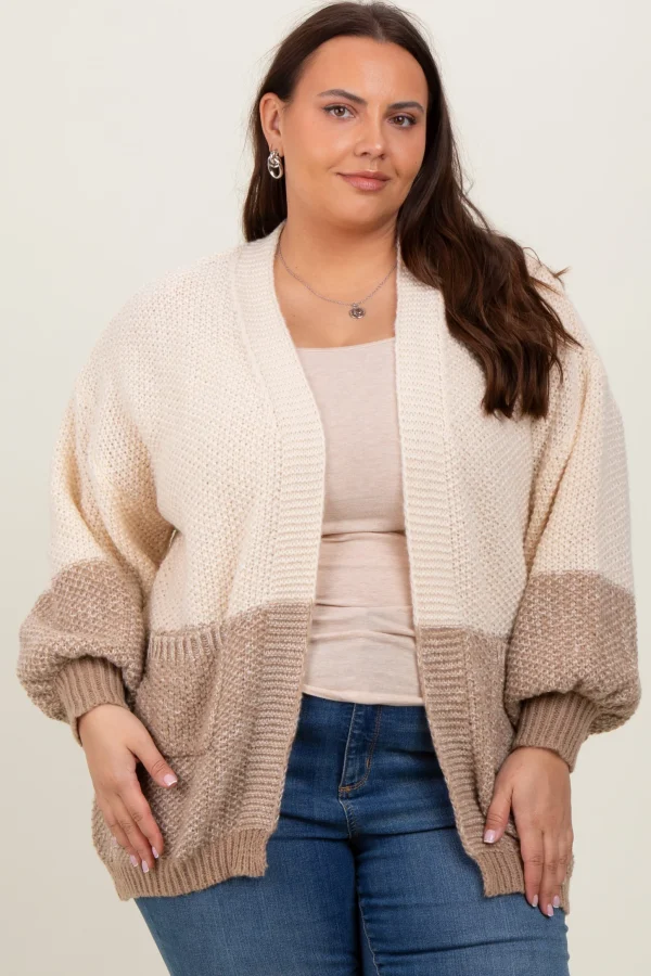 Cream Colorblock Bubble Sleeve Cardigan