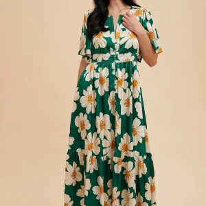 Collar Floral Button Down Maxi Dress