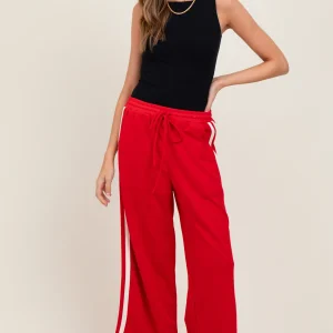 Red Terry Side Stripe Drawstring Pants