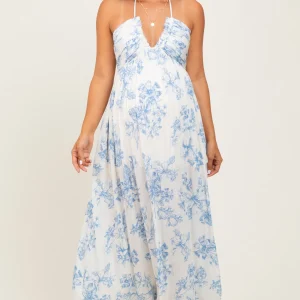 Light Blue Floral Maternity Dress