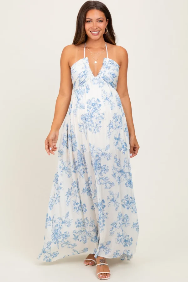 Light Blue Floral Maternity Dress