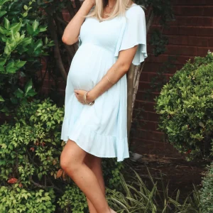 Smocked Front Ruffle Hem Maternity Dress