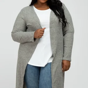Beige Heathered Ribbed Side Slit Long
