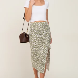 Floral Drawstring Front Midi Skirt